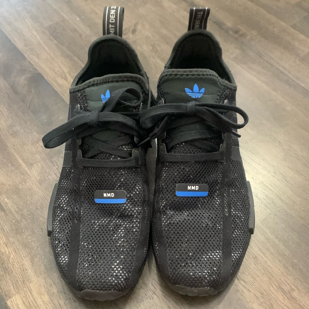 Adidas NMD black with blue accent. Men’s size 8. Like new condition.